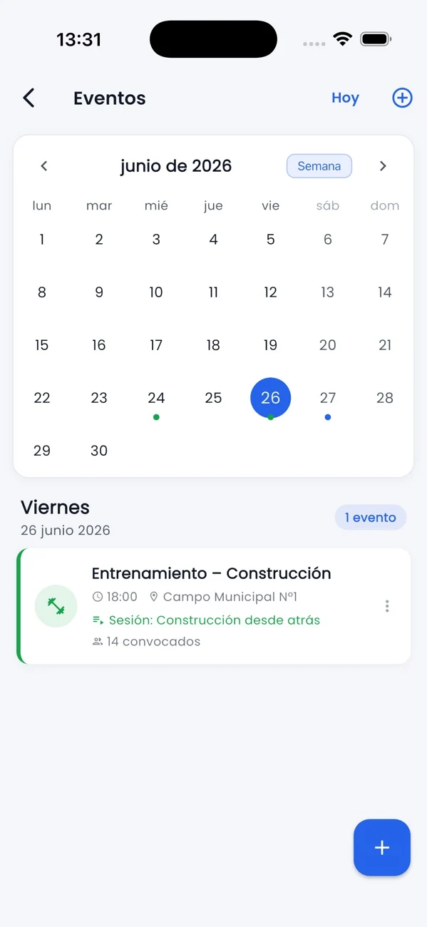Club calendar in tuFoot