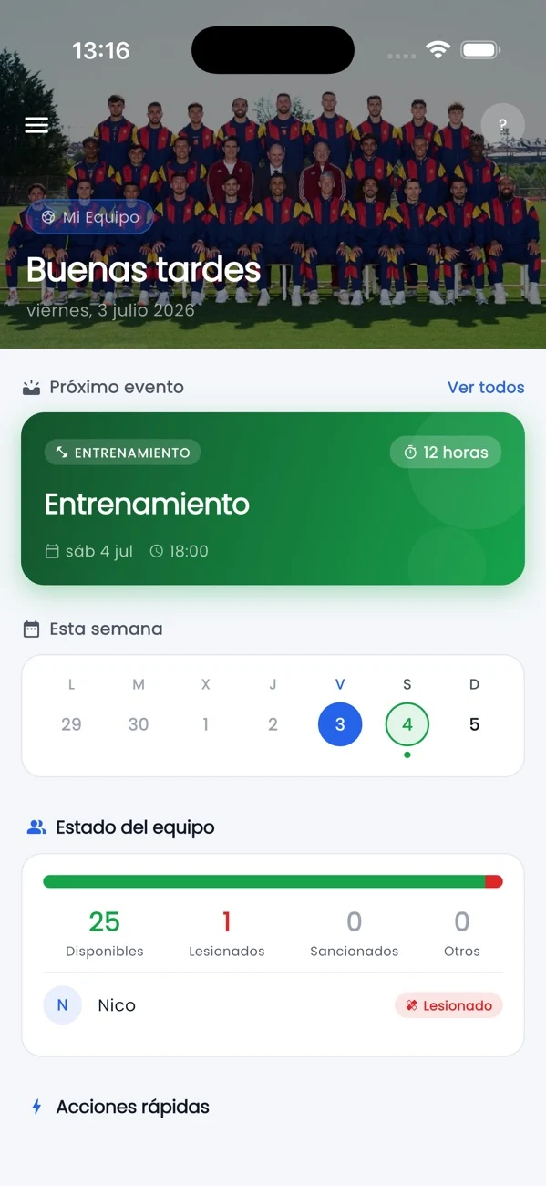 tuFoot team dashboard in the published iOS app