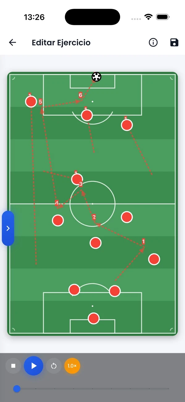 tuFoot visual exercise editor with a football pitch
