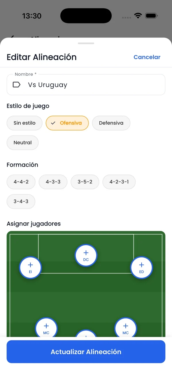 Team lineup editor in tuFoot